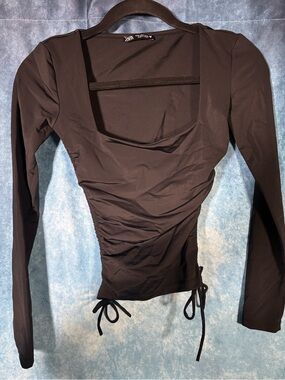 Zara Black Ruched Long Sleeve Top S